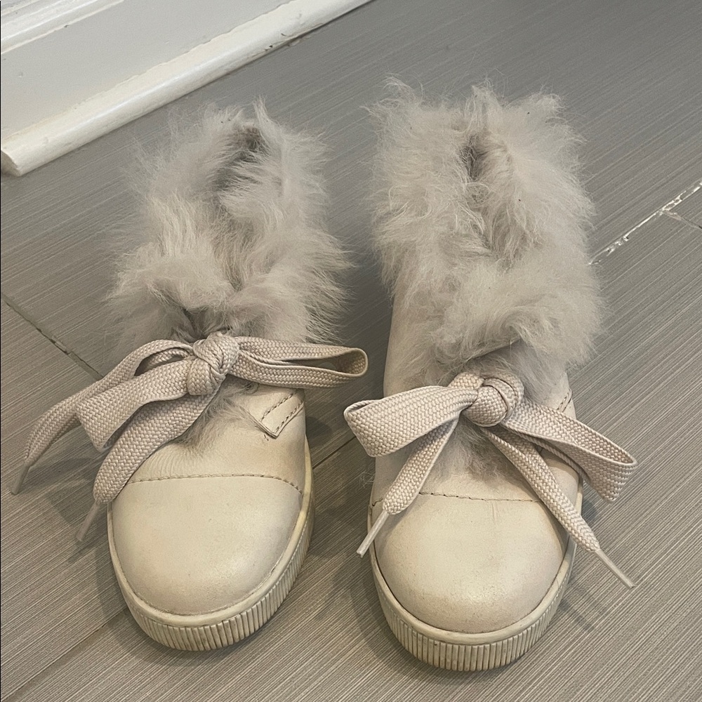 Pedro Garcia Cream Fur-Trimmed Sneakers